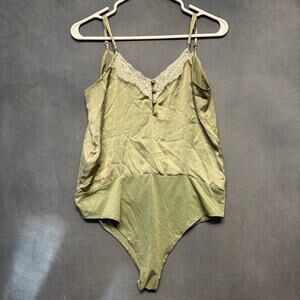 ZARA Lace Satin Bodysuit XS Green Adjustable Straps Lingerie Style Office Club